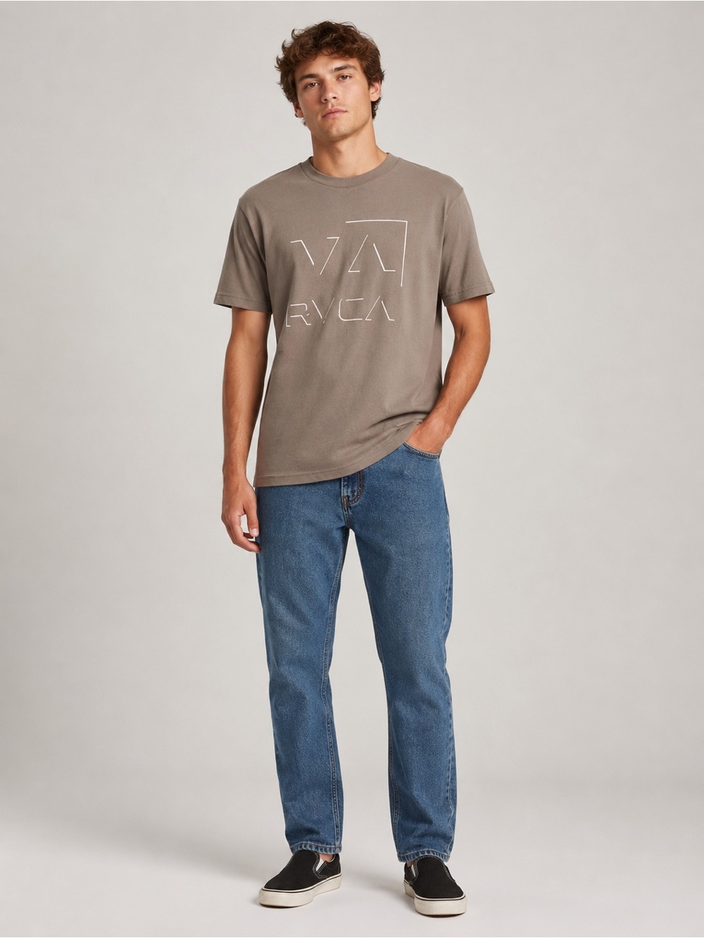 NWT RVCA Men's Gray Logo Short Sleeve Tee